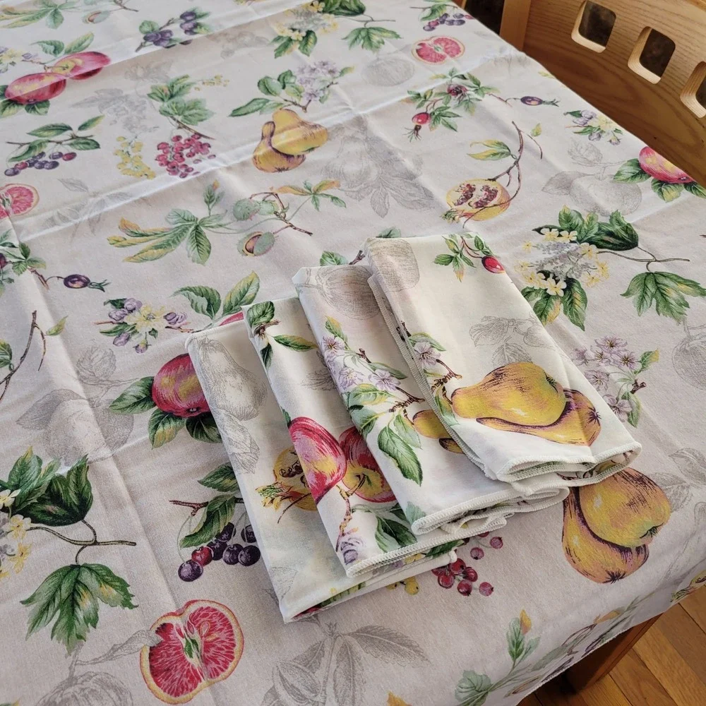 65x50 Fruit & Floral Tablecloth 4 Cloth Napkins Cotton Spring Fresh